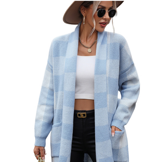 Coat Loose Plaid Contrast Knitted Cardigan Fashion Sweater for Women 4 The Ladies Fashion